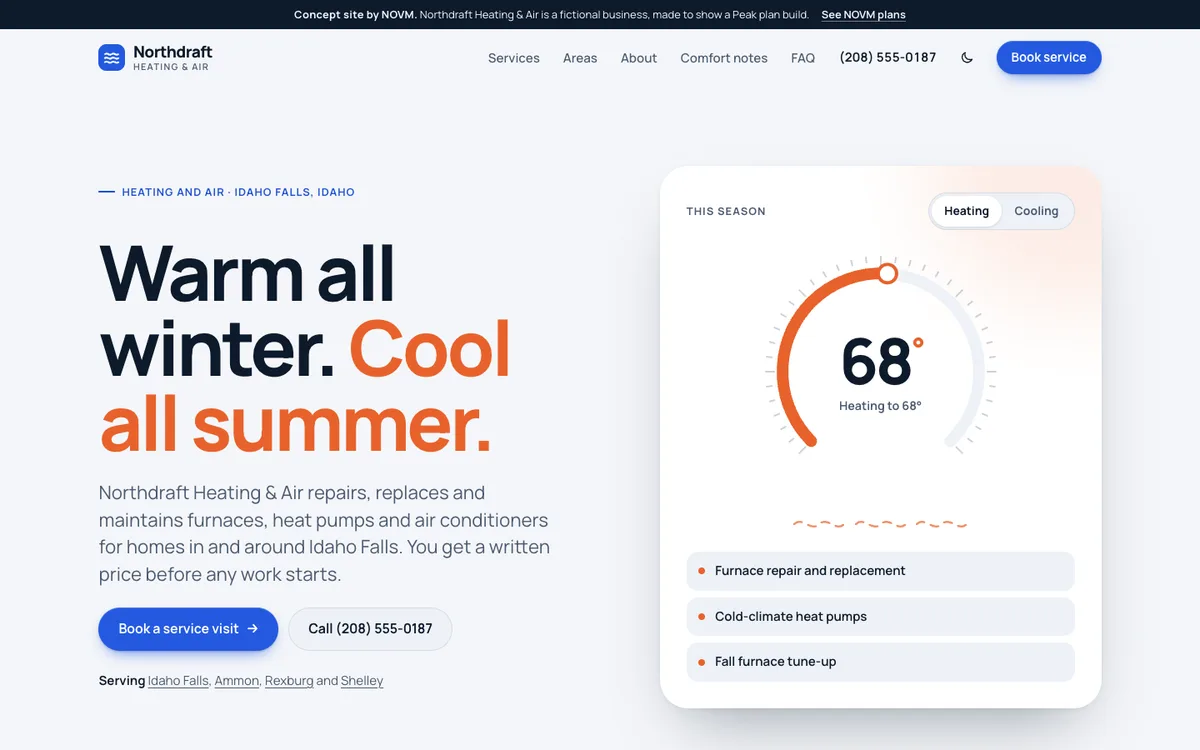 Northdraft Heating & Air concept site on a laptop